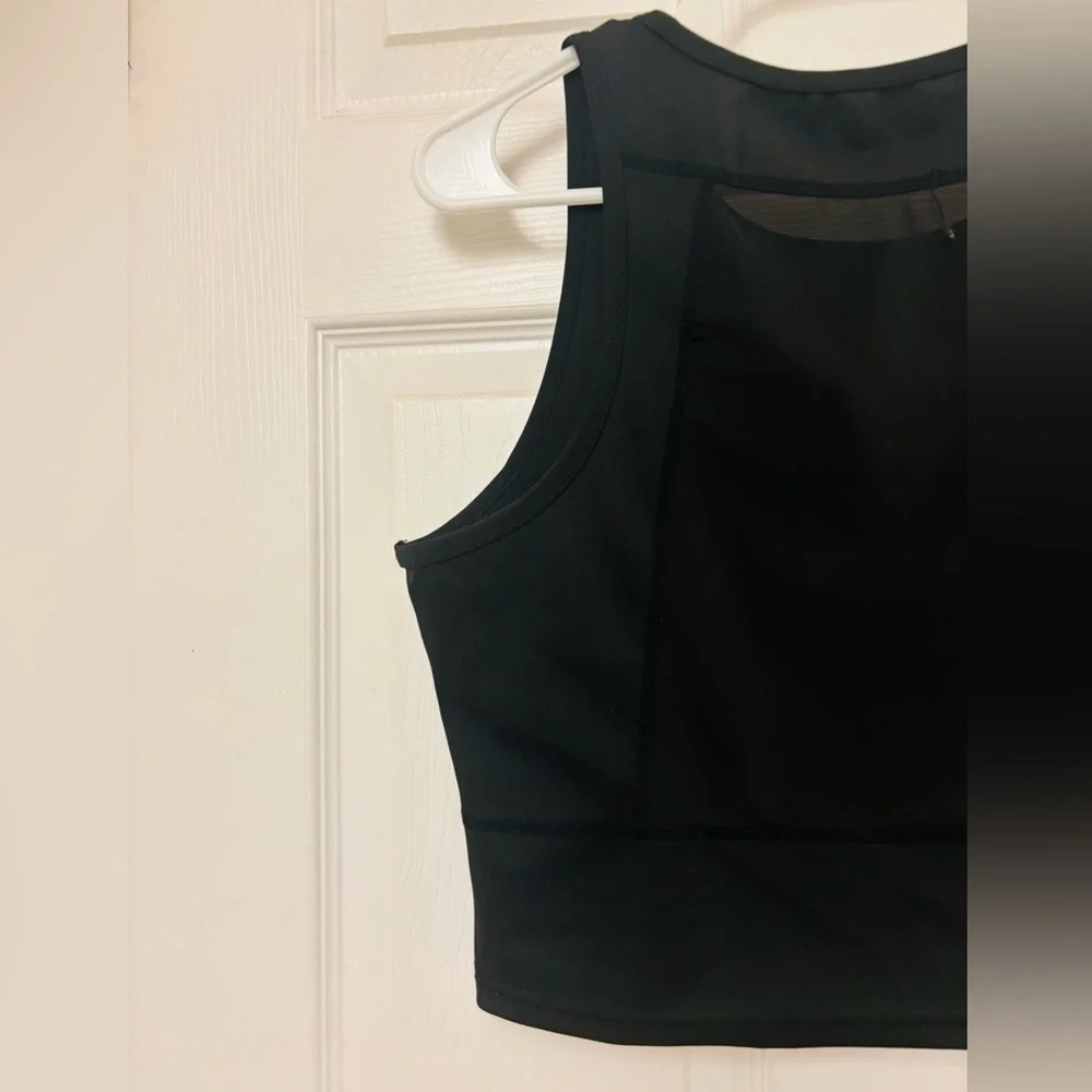 Kimberly C Black Sleeveless Mesh Back Crop Top Tank Top
